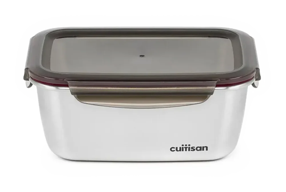 Boîte rectangulaire inox Cuitisan 1 800 ml et son couvercle hermétique à clips