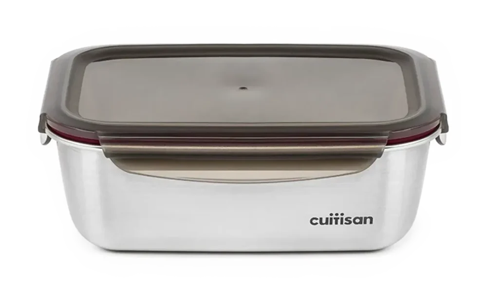 Boîte rectangulaire inox Cuitisan 2 800 ml et son couvercle hermétique à clips