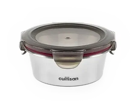 Boîte ronde inox Cuitisan 300 ml et son couvercle hermétique à clips