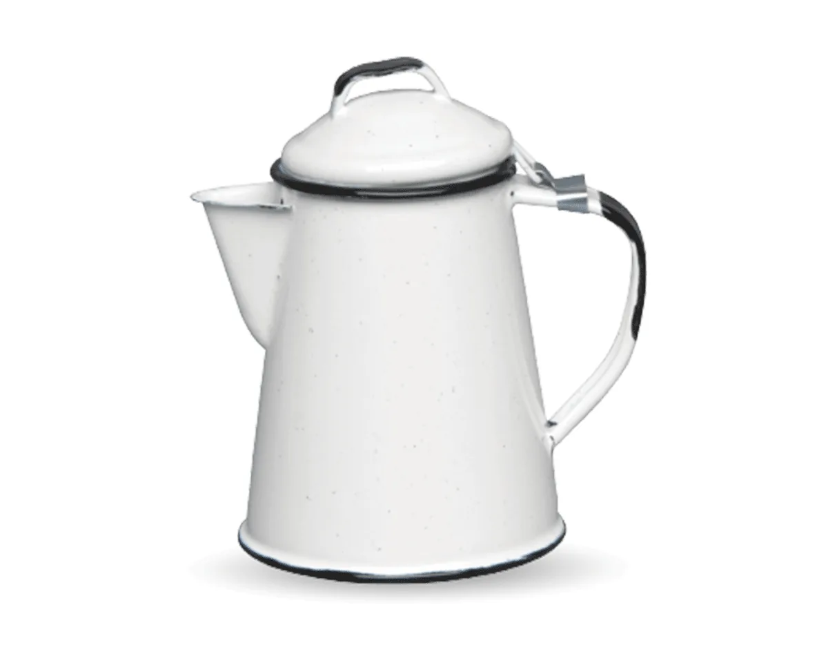 Cafetière expresso émaillée, finition blanc bordé de noir