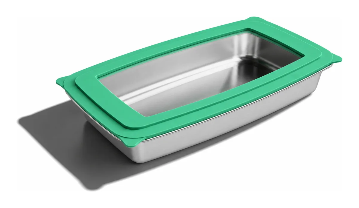 Bac inox RestoPep's GN 1/3 bord roulé, couvercle silicone vert